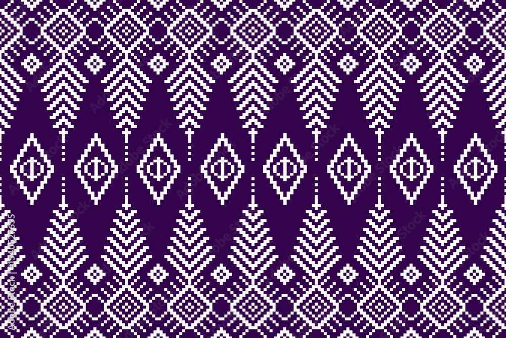 Fototapeta premium seamless geometric pattern, Purple background, pixel art, textile, tile ,repeat, ethnic, white, decor, interior, design, patterns