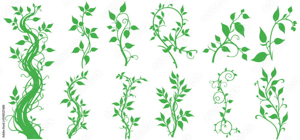 A branch of a plant with green leaves and flowers vector A branch of a plant with green leaves and flowers vector