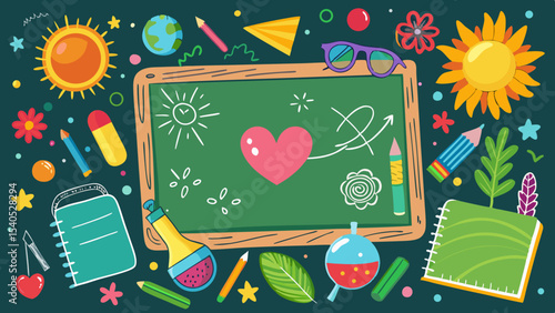 An inspiring classroom scene brimming with art love and learning tools promoting creativity visualized as vector art on