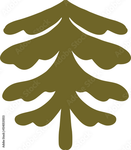 Simple hand-drawn abstract pine tree in olive green