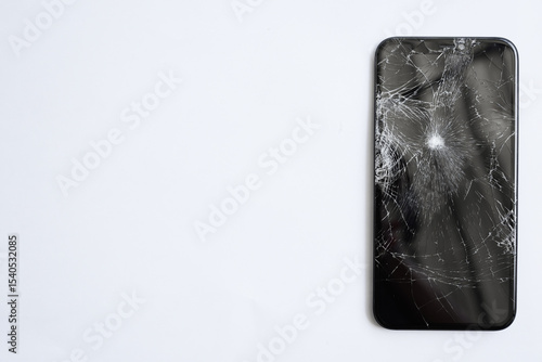 Foto Broken mobile phone screen, cracked screen, cut lines, damaged smartphone monitor, broken mobile phone with scratches, broken phone screen glass, broken device, broken gadget, need to repair
