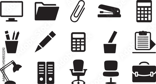 Ten Black Office Supply Vector Silhouettes office supplies