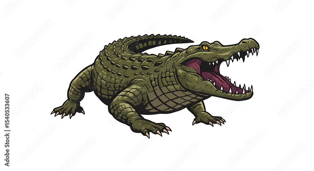 Fototapeta premium vector art line of angry alligator or crocodile face with fire effect and siluet effect suitable for mockup and logo product of team isolated white background