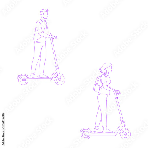 person riding an electric scooter lineart illustration