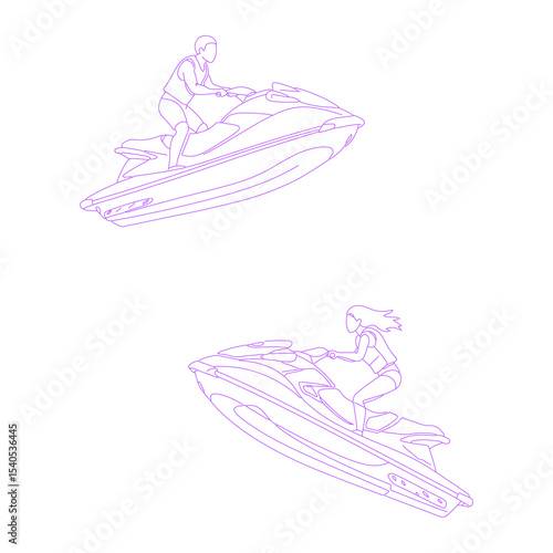 person riding a jet ski lineart illustration