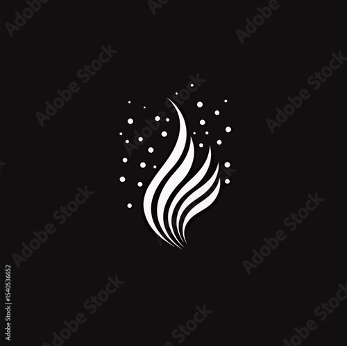 Stylized white flame design on a black background, representing energy and passion.