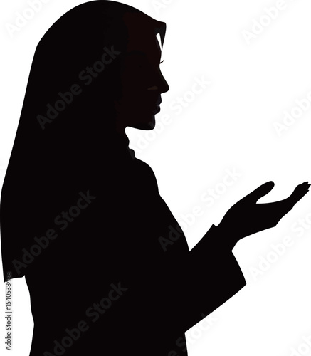 Silhouette of a woman in traditional attire, gesturing with her hand elegantly.