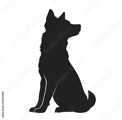 Silhouette of a sitting dog, exuding a calm and attentive demeanor.