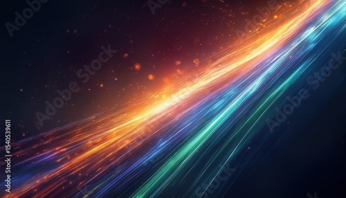 a vibrant and dynamic abstract composition featuring a diagonal streak of glowing light and energy against a dark, star-filled background.