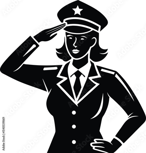 Army Woman Saluting in Military Uniform Illustration
