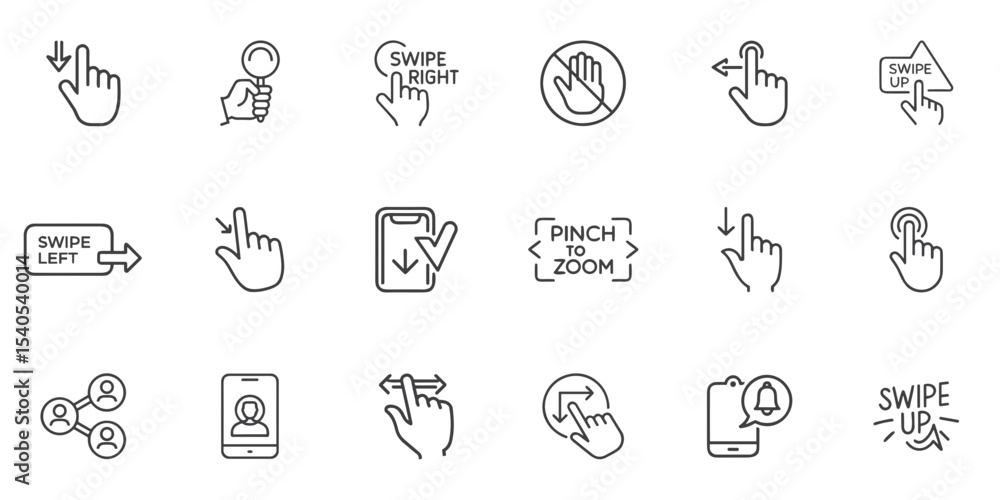 Fototapeta premium Phone Gesture Icons Collection for UI/UX Design, Mobile App Development, User Guides and Website Navigation Instructions