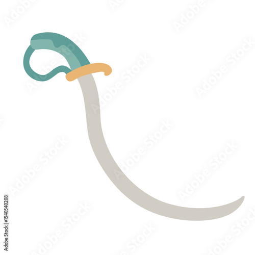 A curved sabre with a wide blade and protective knuckle guard. Flat style hand drawn vector illustration.