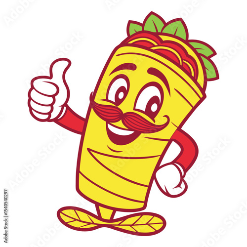 Cheerful Shawarma Cartoon Mascot Thumbs Up, Delicious Food Illustration