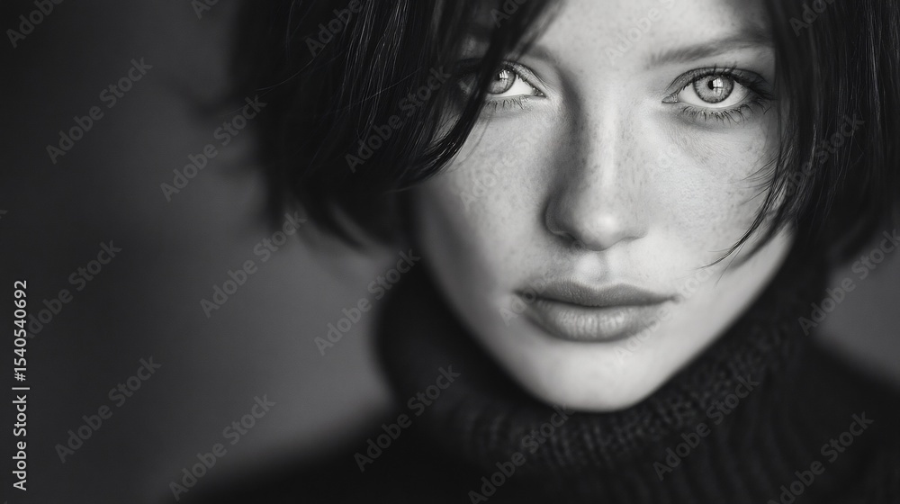 Monochromatic Portrait: A Woman's Intense Gaze Monochromatic Portrait: A Woman's Intense Gaze