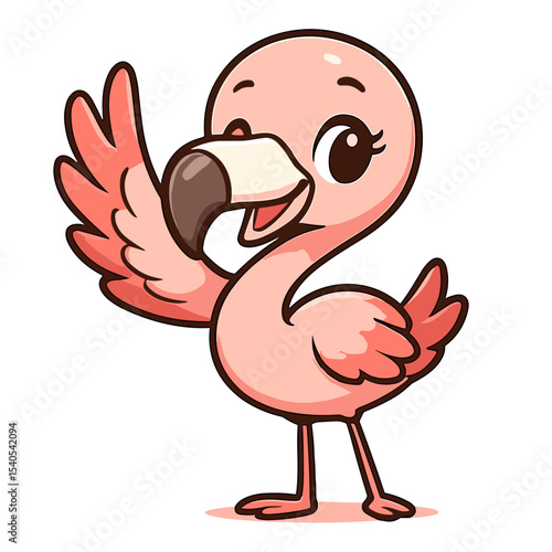 flamingo cartoon cheerful waves wing with a smile mascot illustrations