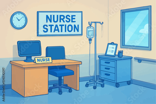 Clean and Organized Nurse Station A Calming Healthcare Workspace Design
