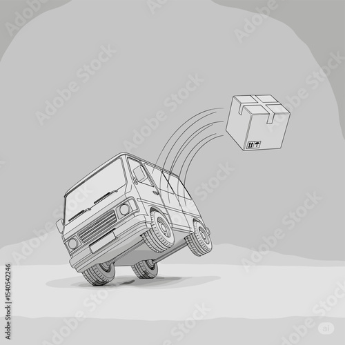 Unsafe Delivery: A poorly secured box dislodges from a delivery van in mid-air.