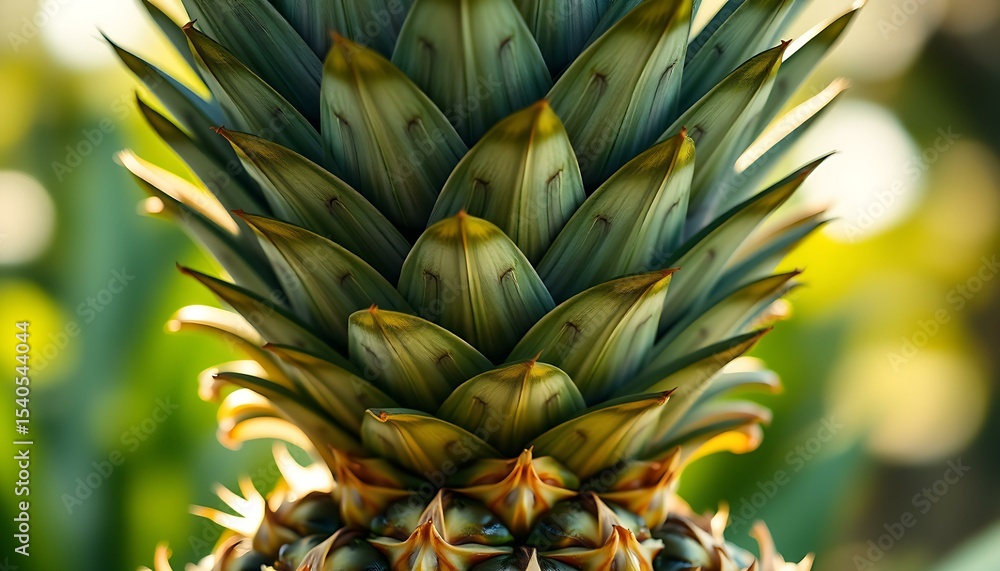 Fototapeta premium Pineapple Crown Close-Up With Morning Light