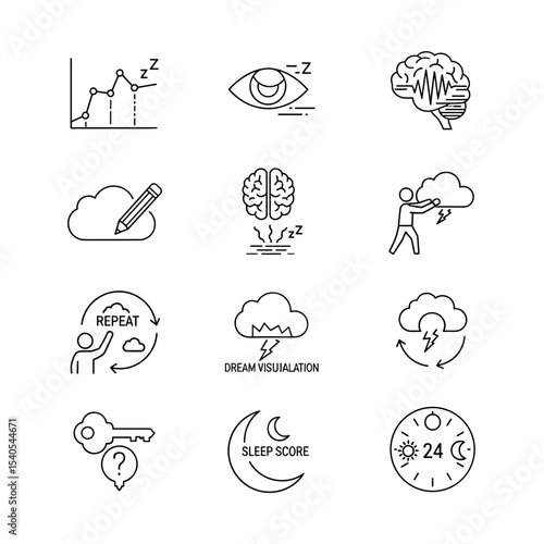 Sleep and Dreams: A collection of illustrations captures the essence of sleep and dreams, exploring concepts like sleep cycles, brain activity, dream visualization, and the subconscious mind. 