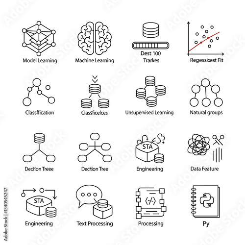 Iconic Insights into AI and ML: A meticulously crafted collection of minimalistic icons.