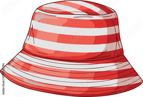 Vibrant Red and White Striped Bucket Hat Illustration
