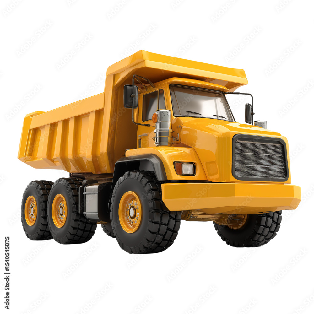 3D cartoon, yellow dump truck toy isolated on a transparent background, cutout PNG file 3D cartoon, yellow dump truck toy isolated on a transparent background, cutout PNG file