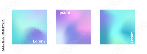 Winter mesh gradient square backgrounds in blue tones. Smooth mesh design with neon snow effect. Bright, minimal, cosmic and futuristic style for presentation, celebration, business, web. Vector set