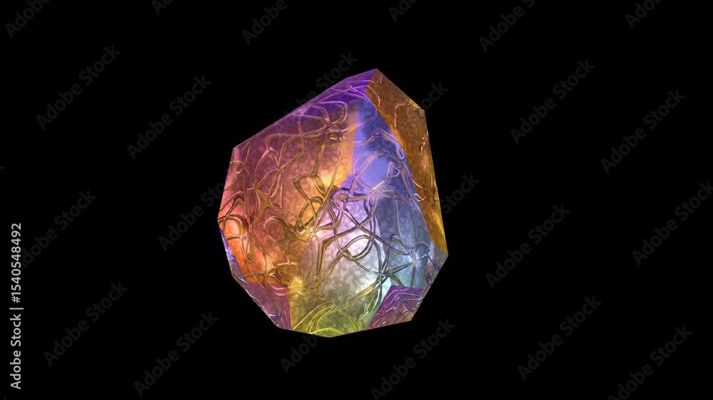 Rotating colorful beautiful futuristic gemstone on black background. 3D animation. Rotating colorful beautiful futuristic gemstone on black background. 3D animation.