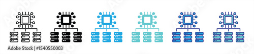 the neural network hub icon set. containing central processing unit orchestrating distribute data server for advanced AI operation thin line and color style icon symbol sign. vector illustration