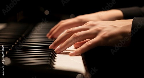 Pianists hands poised over keys