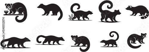 Asian palm civet silhouettes collection various poses. eps-10
