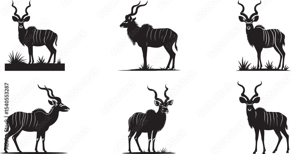 Fototapeta premium Majestic kudu antelope silhouettes African wildlife. eps-10