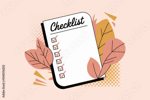 Autumn-themed checklist design with leaves and stylized icons for planning and organization