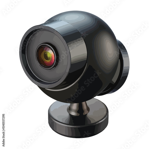 A 3D security camera icon with a rounded lens is ideal for digital monitoring, surveillance graphics, and protection visuals.