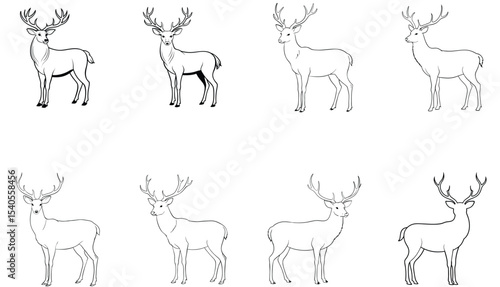 Silhouette of a Majestic Deer with Antlers – Vector Illustration Isolated on White.