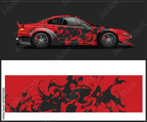 Red and Black Abstract Design Race Car Wrap