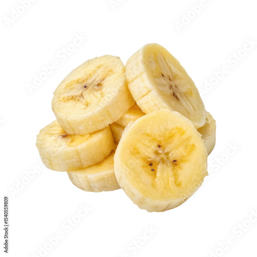 Sliced Banana Delight: Freshly sliced banana pieces, showcasing a vibrant yellow hue, offer a glimpse of the fruit's natural texture and inviting sweetness.