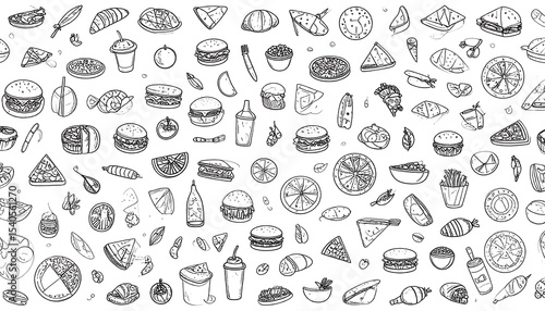 Doodle Food Seamless Pattern.