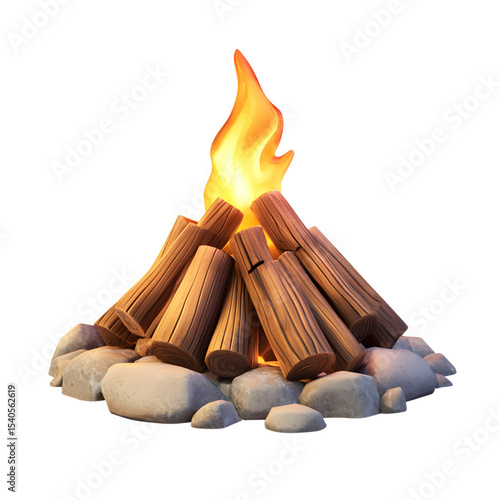 Wallpaper Mural Campfire illustration with burning wood logs on rocks on transparent background, cut out, PNG 3D Digital Art, clip art. Torontodigital.ca