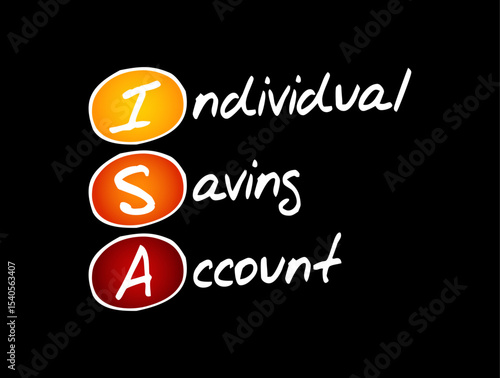 ISA Individual Saving Account - class of retail investment arrangement available to residents of the United Kingdom, acronym text concept background