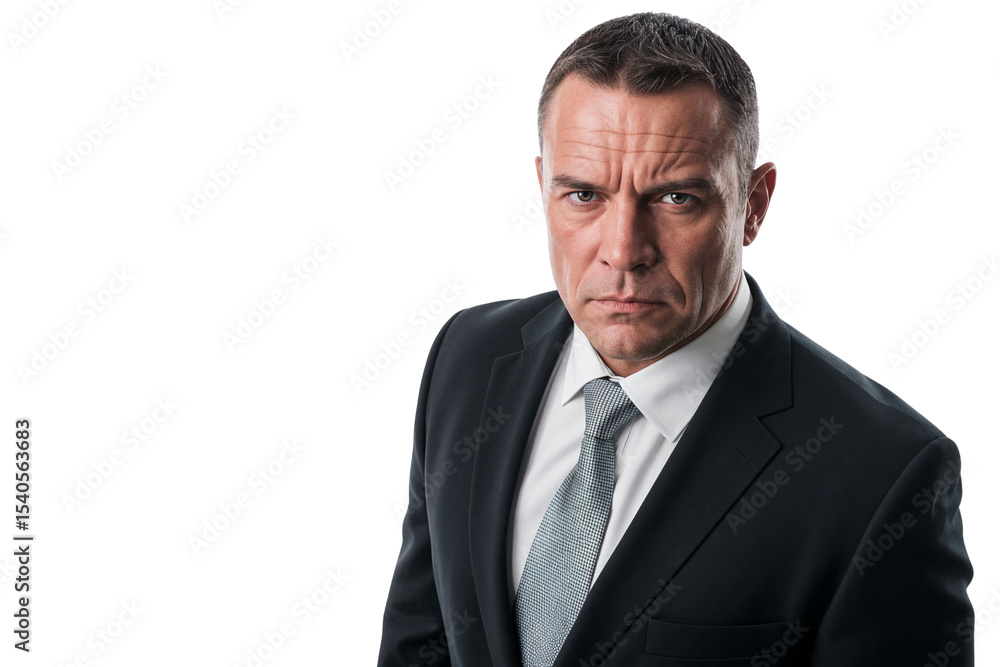 Focused businessman in a suit and tie, exuding authority and seriousness, Corporate and leadership concept Focused businessman in a suit and tie, exuding authority and seriousness, Corporate and leadership concept