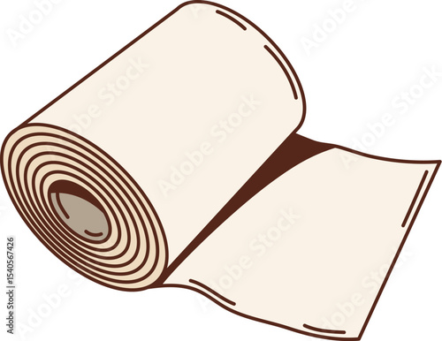 Cartoon groovy medicine rolled bandage with a retro hippie y2k vibe. Vector white gauze fabric, functional healthcare tool for wellness and first aid. Sterile medical soft cotton elastic bandage roll
