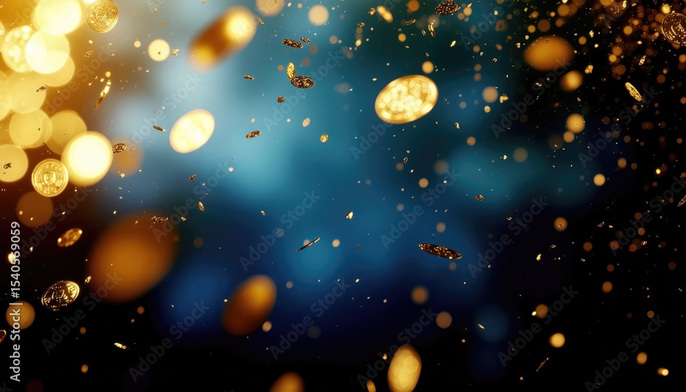 Obraz premium Golden Coins and Bokeh Effects Creating Festive Atmosphere