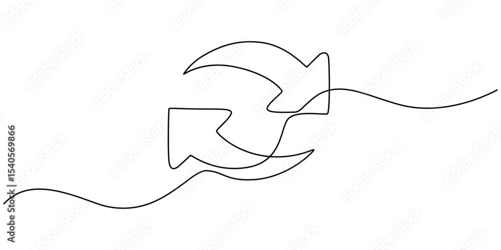 Fototapeta premium Continuous drawing of one line of a round arrows. Insurance concept. Arrows symbol isolated on a white background. Vector illustration, Arrow in a circle continuous one line drawing, Arrow Symbol