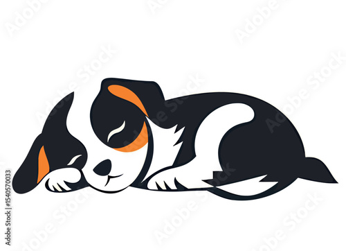 Adorable cartoon puppy curled up and sleeping peacefully.