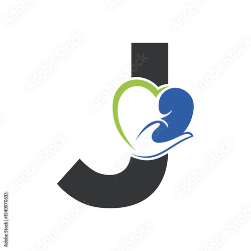 Lungs Love Logo Combine With letter J vector template