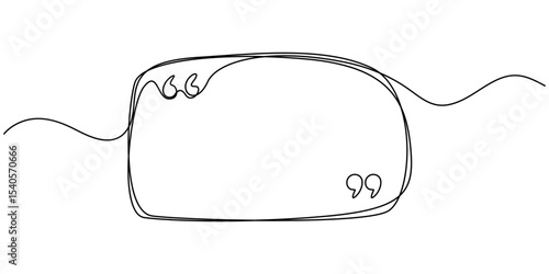 Quotation marks with space for text in a continuous one-stroke pattern. One continuous line of paw prints. Vector illustration, Quote frame. Continuous black lines with with quotation marks speech