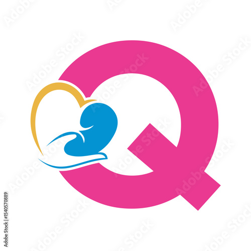 Lungs Love Logo Combine With letter Q vector template