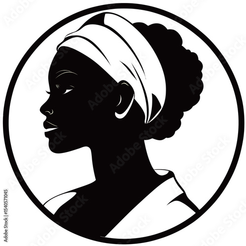 Silhouette of a Black woman with a head wrap, showcasing grace and strength.