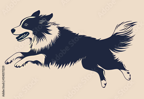 A spirited dog leaping joyfully in a simple, elegant design.